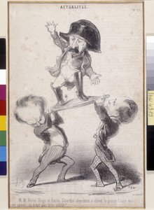 Victor Hugo og Emile de Girardin støtter Napoleon Bonapartes kandidatur. Tegnefilm af Honore Daumier (1808-1879) dukkede op i "" Le Charivari"". Victor Hugos Litterary House, Bievres (Dim i cm 30,3x20) af Honoré Daumier
