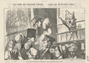 Nøjsomme landsbyboere, der nøjes...; På landet er der ingen kuskestrejker... af Honoré Daumier