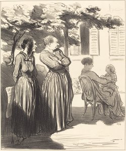 Her er en kvinde, der i den højtidelige time... af Honoré Daumier