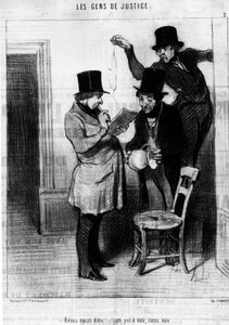 Vi beslaglagde dito... en vandkande uden vand... taget fra "Gens de Justice", serie af tegnefilm om Justice af Honore Daumier (1808-1879). “Charivari” af Honoré Daumier