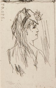 en. Head of an Old Man af Daumier (øverst til venstre); b. Chez Charles Beriot af Taiee (øverst i midten); c. Hoved af en ung kvinde af Rops (øverst til højre); d. Flodlandskab ved Harpignies (nederst i midten); e. Profil af en ung kvinde af Honoré Daumier