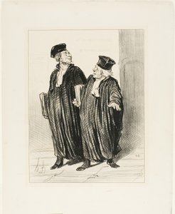 "- Endelig opnåede vi en deling af formuen mellem mand og kone ... - på et tidspunkt var der ikke flere penge tilbage at dele," planche 3 fra Les Avocats Et Les Plaideurs