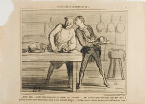 "- Jeg er glad for, at vi ikke er videnskabsmænd, ellers ville Monsieur også invitere os til at smage den kamelpukkel, han har bestilt fra Algeriet ... Jeg vil hellere nyde et måltid med kalvepukkel!", plade 8 fra La Sopciété D