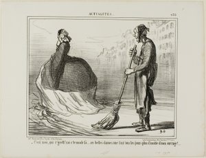 "- Jeg ville være ked af, hvis denne mode en dag gik af mode ... disse damer gør halvdelen af mit arbejde!", plade 438 fra Actualités af Honoré Victorin Daumier