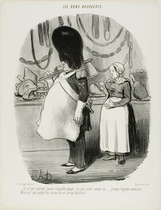 "- Jeg er aldrig rolig, når jeg ser dig gå ud på denne måde... Jeg er altid bange, Monsieur Moussard, for at De er vantro," plade 67 fra Les Bons Bourgeois af Honoré Victorin Daumier