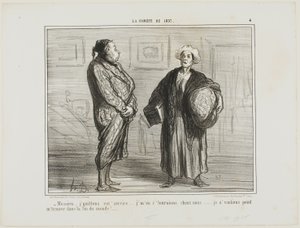 "- Monsieur, jeg forlader Deres tjeneste, jeg tager hjem. Jeg vil ikke være her, når verden går under", planche 4 fra La Cométe De 1857 af Honoré Victorin Daumier