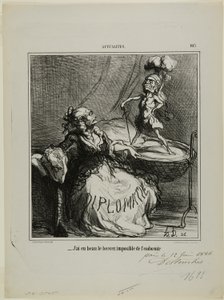 "- Uanset hvor meget jeg vugger ham, er det umuligt at få ham til at falde i søvn," plate 105 fra Actualités af Honoré Victorin Daumier