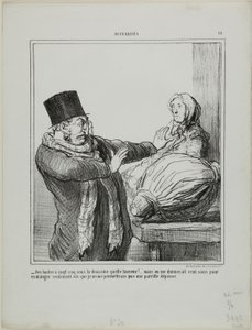 "- Østers til 25 sous pr. dusin, forfærdeligt!... Selv hvis du gav mig 100 sous for at spise et halvt dusin, ville jeg ikke tillade mig en sådan udgift", plade 18 fra Actualités af Honoré Victorin Daumier