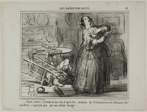- Chalumeau er optaget af sin operetterolle og råber så højt, at hun ikke lægger mærke til sit barns brølen, planche 13 fra Les Comédiens De Société af Honoré Victorin Daumier