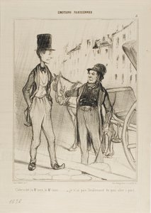"- Taxi Monsieur Taxa - Jeg har ikke engang nok til at gå," plade 8 fra Émotions De Parisiens af Honoré Victorin Daumier