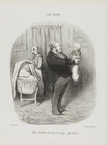 "- Vi ligner virkelig Papa, gør vi ikke ... lille Cherub!", plade 14 fra Les Papas af Honoré Victorin Daumier