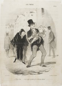 "- Ja okay, men den stakkels dreng har ondt i maven," plade 13 fra Les Papas af Honoré Victorin Daumier
