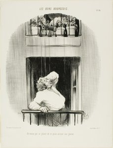 En nabo klager over vandingen af sin græsplæne, planche ti fra Les Bons Bourgeois af Honoré Victorin Daumier