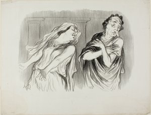 Andromache. "- Vores families skæbne var en ubarmhjertig død, min mand blev tortureret til sidste åndedrag," planche 6 fra Physionomies Tragiques af Honoré Victorin Daumier