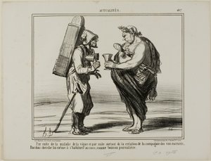 Som en konsekvens af vinsygdommen, men også på grund af grundlæggelsen af "Society for the Production of Artificial Wine", beslutter selv Bacchus sig for at skifte til kokosvand som daglig drik, tallerken 407 fra Actualités af Honoré Victorin Daumier