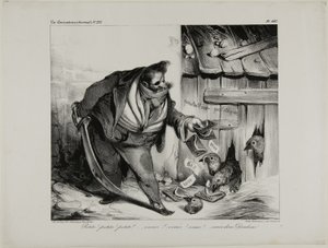 Kom her lille kylling, Chick..... Kylling... Kylling, kom små kalkuner, plade 442 af Honoré Victorin Daumier