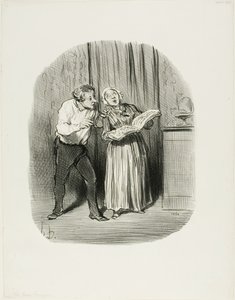 Ulempen ved at gifte sig med en kvinde med et såkaldt kunstnerisk talent, planche 77 fra Les Bons Bourgeois af Honoré Victorin Daumier