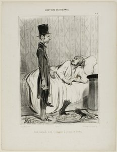 Tidligt morgenbesøg af en kreditor angående støvlerne, planche 4 fra Émotions Parisiennes af Honoré Victorin Daumier