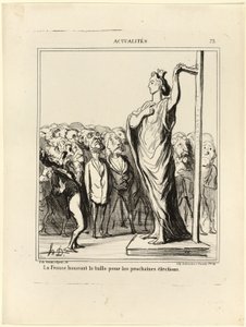 Frankrig forbereder sig på at få sine kandidater til at bestå målingen af standarder, opslag 73 fra Actualités af Honoré Victorin Daumier