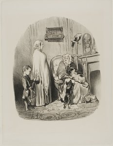 "Jeg udlejer ikke til folk med børn", plade 14 fra Locataires Et Propriétaires af Honoré Victorin Daumier