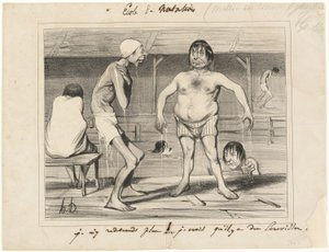 Jeg går ikke derind mere! - Jeg tror, der er krebs dernede ..., plade 1 fra Les Baigneurs af Honoré Victorin Daumier