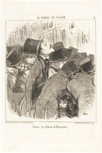 Foran Meissonniers malerier, planche 3 fra Le Public Du Salon af Honoré Victorin Daumier