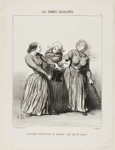 Oprør mod ægtemænd proklameres som den første og helligste pligt i livet!, planche 1 fra Les Femmes Socialistes af Honoré Victorin Daumier