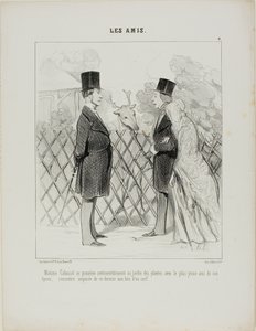 Madame Cabassol går en romantisk tur i den botaniske have sammen med sin mands yngste veninde. Pludseligt møde med sidstnævnte ikke langt fra en kronhjort, planche 4 fra Les Amis af Honoré Victorin Daumier