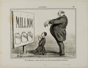 Hr. Prudhomme dedikerer sin søn til parisernes nye gud, planche 366 fra Actualités af Honoré Victorin Daumier
