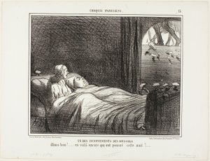 En af ulemperne ved at bo i kælderen. "Se, her er nogle flere, som voksede i går aftes ...", planche 15 fra Croquis Parisiens af Honoré Victorin Daumier