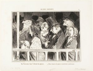 Pariserne glæder sig til at have det sjovt. I kø i to timer foran ethvert teater i byen, plade 1 fra Les Bons Parisiens af Honoré Victorin Daumier