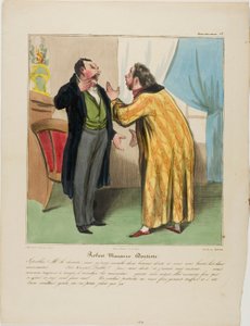 Robert Macaire, tandlæge. "- For fanden, doktor, du trak to gode tænder ud og lod de to dårlige blive tilbage. - (Robert Macaire til side) Djævel!!! ... (højt) Selvfølgelig.... Og med god grund: Der vil være tid nok til at trække de dårlige ud. De gode vil af Honoré Victorin Daumier