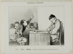 "Sir... Sir... Siiiirrrr... Gud, hvor er det irriterende at have kolik, når den tilsynsførende fører tilsyn", plade 13 fra Professeurs Et Moutards af Honoré Victorin Daumier