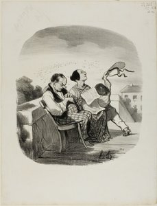 Fordelen ved at dele den friske luft på en italiensk terrasse sammen med et stort antal insekter, planche 42 fra Pastorales af Honoré Victorin Daumier