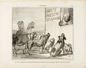 Hundene bliver igen fortvivlede efter at have hørt, at der alligevel kommer en ny afgift på hundekort, opslag 171 fra Actualités af Honoré Victorin Daumier