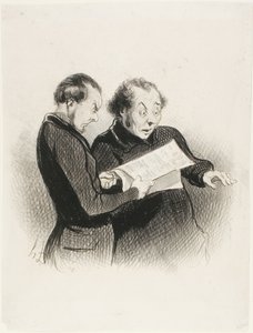 Den illustrerede Rebus. "- Enestående! Jeg kan ikke gætte rebusen i dagens Charivari! - Jeg tror, jeg har et ord - jeg har flere ord - jeg har det hele! Jeg må løbe og fortælle det til min kone," plade 39 fra Les Beaux Jours De La Vie af Honoré Victorin Daumier