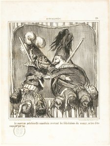 Den nye napolitanske klovn. Modtager Djævelens lykønskninger i stedet for at blive båret væk af ham, plade 229 fra Actualités af Honoré Victorin Daumier