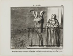 Pariserne stoler ikke helt på Monsieur Babinets forsikringer og insisterer på at ligge og vente på kometen, plade 394 fra Actualités af Honoré Victorin Daumier