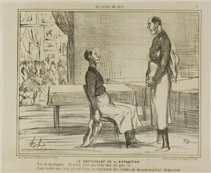 Restauranten på udstillingen. "- Ingen kunder overhovedet ... er disse mennesker ikke sultne - Jeg gætter på, at de sultne spiser de snacks, de blev tilbudt," planche 3 fra Le Salon De 1857 af Honoré Victorin Daumier