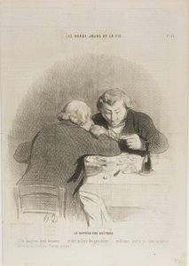 Østerssæsonens tilbagevenden. "- Jeg kunne spise tolv dusin af dem ... forestil dig, at der er folk, der ikke kan lide østers ... - De har bare ingen selvrespekt ...", tallerken 53 fra Les Beaux Jours De La Vie af Honoré Victorin Daumier