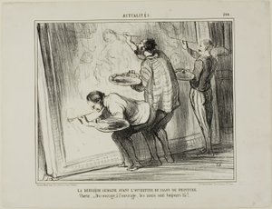 Ugen før åbningen af kunstudstillingen. Kor: "- Mod, lad os gøre arbejdet færdigt! Det er det, venner er her for", plade 399 fra Actualités af Honoré Victorin Daumier
