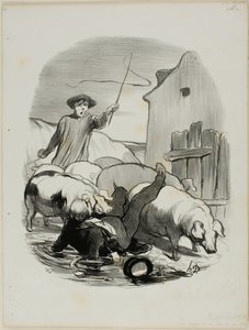 Faren ved at blive fanget i en steeple chase, plade 12 fra Pastorales af Honoré Victorin Daumier