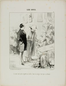 Manden vil have ham til at se på sin varme seng, vennen drømmer kun om at se sin kone, plade 3 fra Les Amisa af Honoré Victorin Daumier