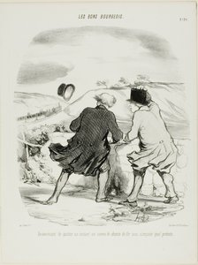 Ulempen ved at forlade toget, selv om det kun er et øjeblik og under en hvilken som helst undskyldning, planche 29 fra Les Bons Bourgeois af Honoré Victorin Daumier