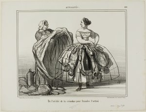 Krinolinens anvendelighed, når man snyder tolderne, opslag 414 fra Actualités af Honoré Victorin Daumier