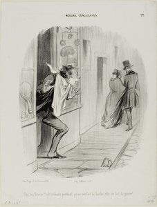 "Der går min kone! Åh, den stakkel, mens jeg barberer mig, gør hun mig til hanrej!", plade 22 fra Moeurs Conjugales af Honoré Victorin Daumier