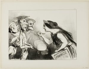 For mange kokke ødelægger bouillonen. "- Det her smager virkelig af dårlig madlavning", tallerken 142 fra Actualités af Honoré Victorin Daumier