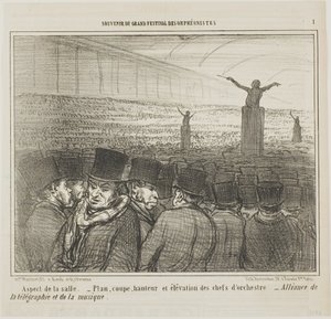 Udsigt over den store sal, planche 1 fra Souvenirdu Grand Festival des Orphéonistes af Honoré Victorin Daumier