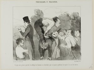 Hvilket igen beviser, at mennesket allerede fra gymnasiet støtter sig på skuldrene af sin slægt for at komme videre i livet, planche 30 fra Professeurs Et Moutards af Honoré Victorin Daumier