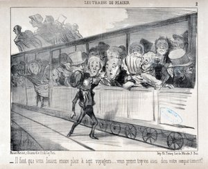 Kunstværk af Honore Daumier (1808-1879). Charivari stammer fra 1852: Serie LES TRAINS DE PLEASURE - Du skal gøre plads til syv passagerer... du er for komfortabel i din kupé! KUNSTMUSEET - PALACE LONGCHAMP, MARSEILLE af Honoré Daumier